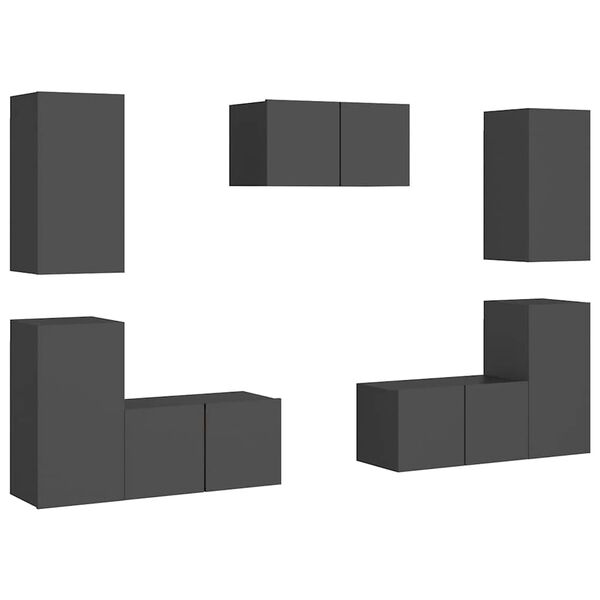 vidaXL 7 pcs conjunto de m&oacute;veis de TV contraplacado cinzento