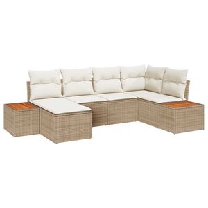 vidaXL Conjunto de Sof&aacute; de Jardim 7 pcs Bege e Creme Polirattan