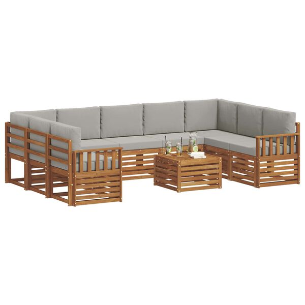 vidaXL Conjuntos de sof&aacute;s com almofada 10 pcs Cinza Natural e Claro