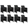 vidaXL 9 pcs conjunto de jantar p/ jardim c/ almofad&otilde;es vime PE preto
