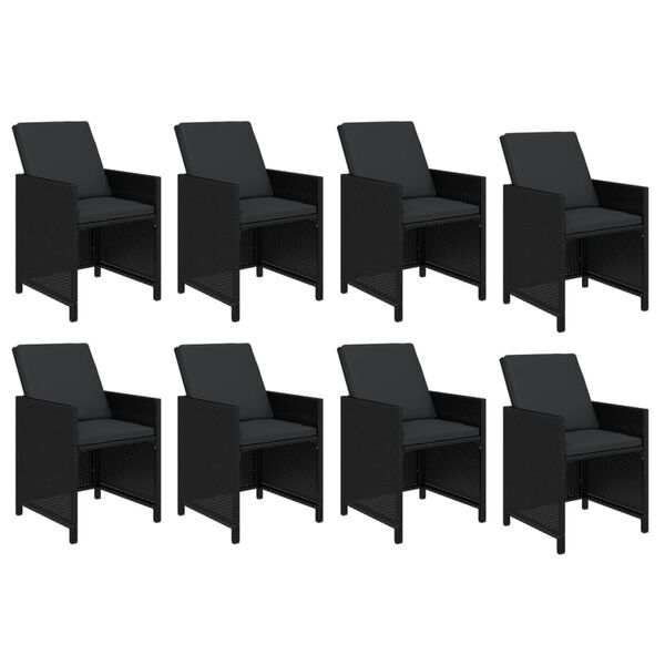 vidaXL 9 pcs conjunto de jantar p/ jardim c/ almofad&otilde;es vime PE preto