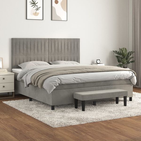 vidaXL Cama com molas/colch&atilde;o 180x200 cm veludo cinzento-claro