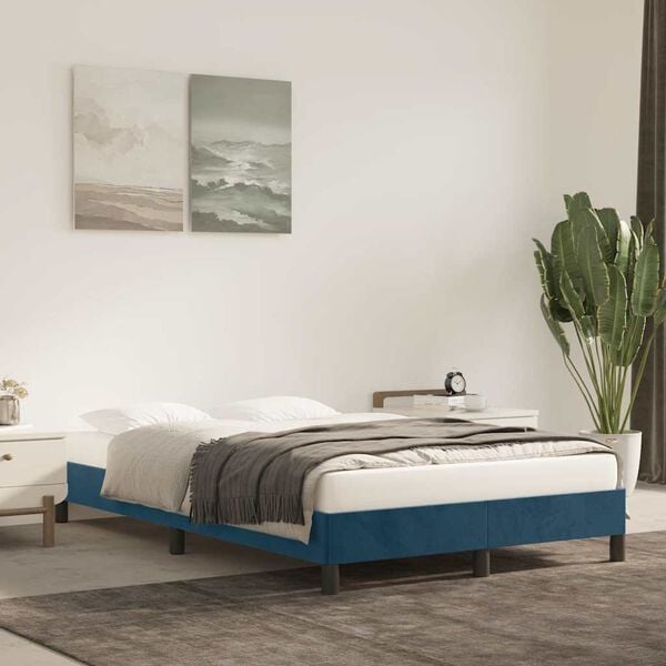 vidaXL Estrutura de cama com colch&atilde;o azul escuro 120x190 cm Veludo