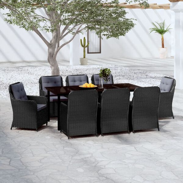 vidaXL 9 pcs conjunto de jantar para jardim preto