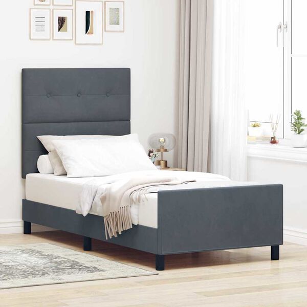 vidaXL Cama Box com cabeceira Cinzento escuro 90 x 200 cm Veludo