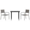 vidaXL 3 pcs conjunto de jantar para jardim vime PE e a&ccedil;o cinza/preto