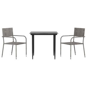 vidaXL 3 pcs conjunto de jantar para jardim vime PE e a&ccedil;o cinza/preto