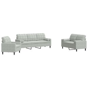 vidaXL 3 pcs conjunto sof&aacute;s com almofad&otilde;es e rolos veludo cinza-claro