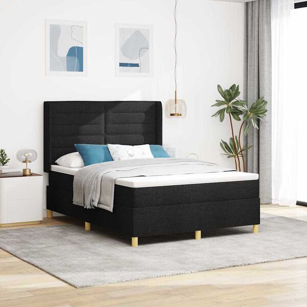 vidaXL Cama Box com colch&atilde;o com cabeceira Preto 160 x 200 cm tecido