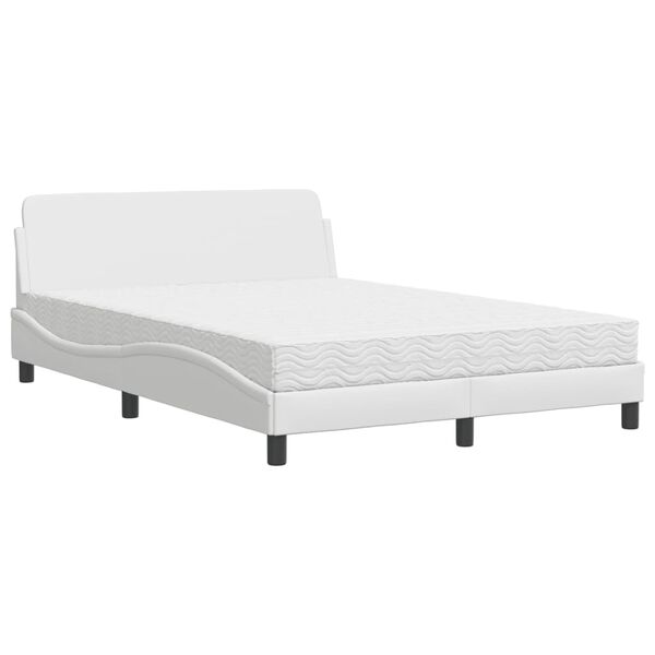 vidaXL Cama com colch&atilde;o Dover 140x190 cm couro artificial branco