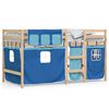 vidaXL Cama alta p/ crian&ccedil;a c/ cortinas 90x190 cm pinho maci&ccedil;o azul