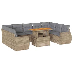 vidaXL 10 pcs conjunto de sof&aacute;s p/ jardim com almofad&otilde;es vime PE bege