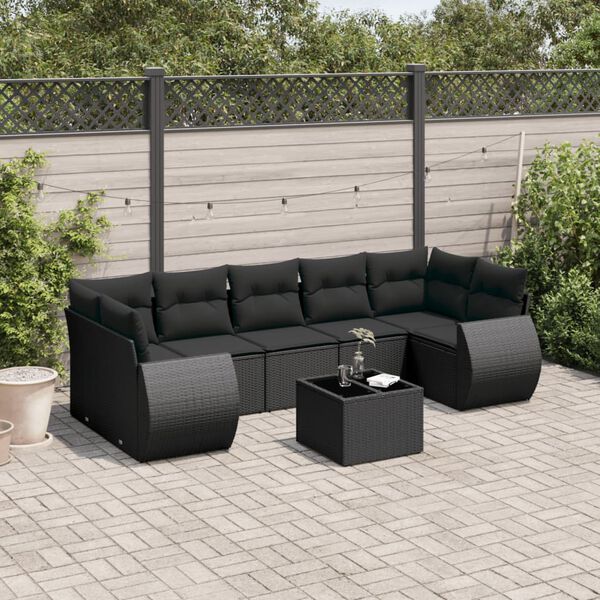 vidaXL 8 pcs conjunto sof&aacute;s de jardim com almofad&otilde;es vime PE preto