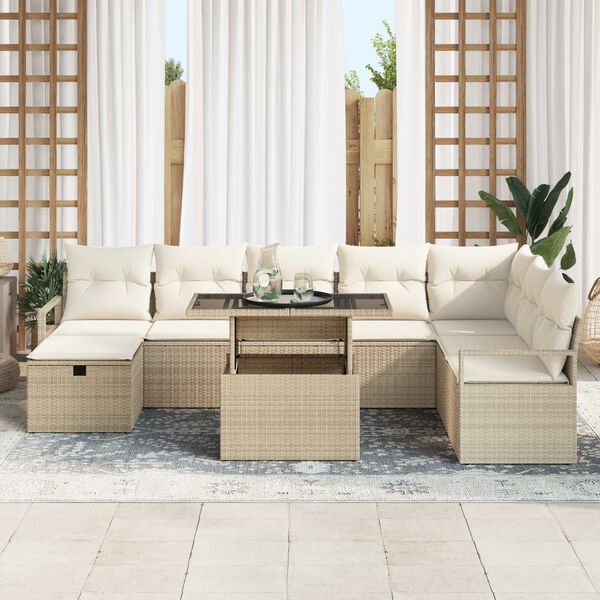 vidaXL Conjunto de Sofá de Jardim 9 pcs Bege Rattan Sintético
