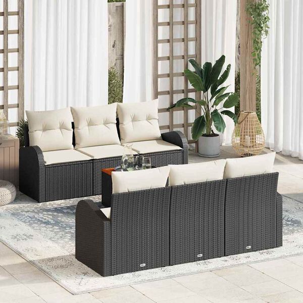 vidaXL Conjunto de Sof&aacute; de Jardim 7 pcs Preto e Creme vime PE