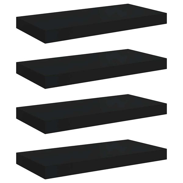 vidaXL Prateleiras de parede suspensas 4 pcs 50x23x3,8cm MDF preto