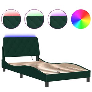 vidaXL Estrutura de cama com LED sem colch&atilde;o 100x200 cm veludo verde-escuro