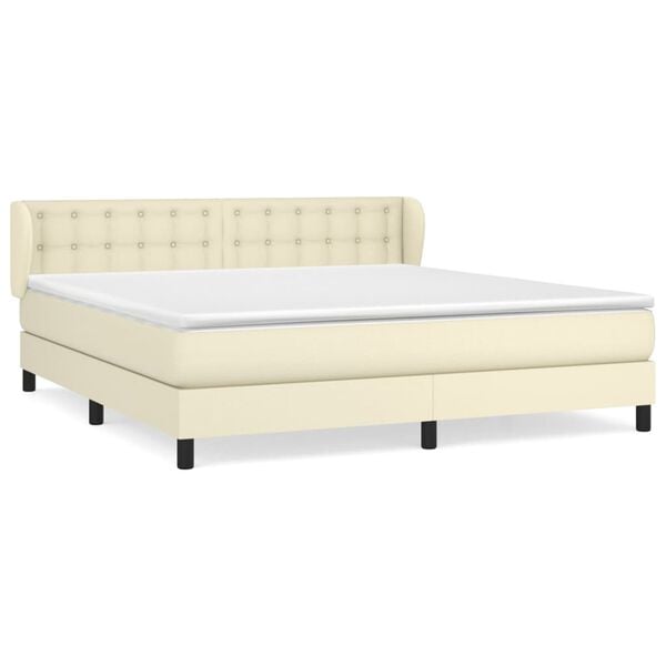 vidaXL Cama com molas/colch&atilde;o 180x200 cm couro artificial cor creme