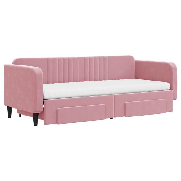 vidaXL Sofá-cama com gavetão e gavetas 80x200 cm veludo rosa