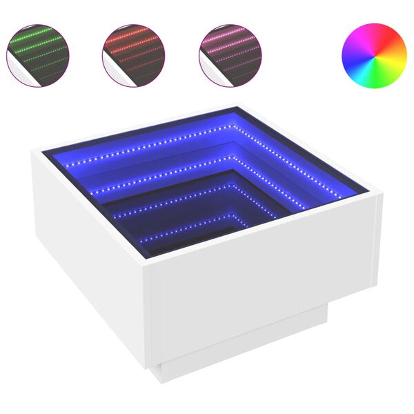 vidaXL Mesa de centro c/ LEDs 50x50x30 cm derivados de madeira branco