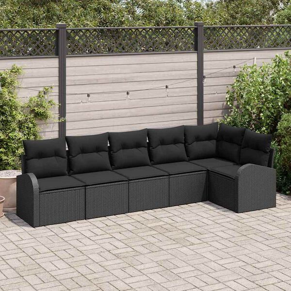 vidaXL Conjunto de Sof&aacute; de Jardim com almofada 6 pcs Preto vime PE