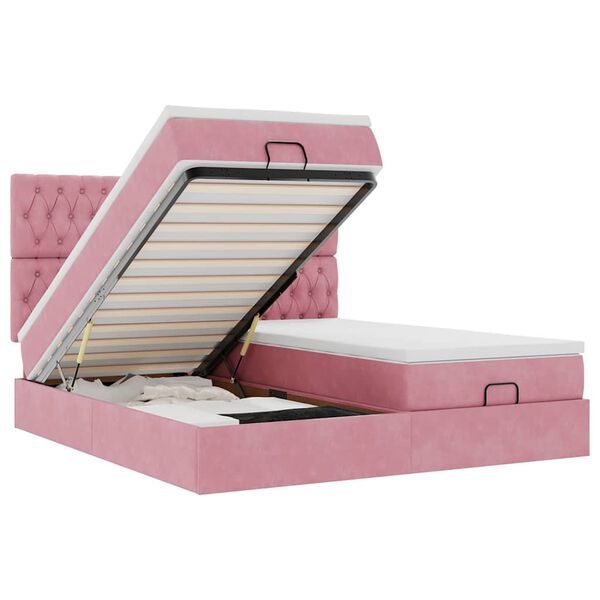 moldura de cama otomana vidaXL com colch&atilde;o rosa 200x200cm Veludo