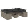 vidaXL 10 pcs conjunto sof&aacute;s de jardim c/ almofad&otilde;es vime PE cinzento