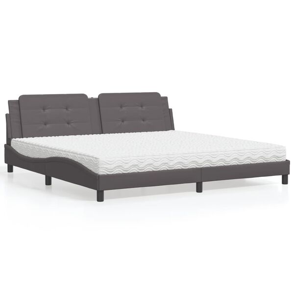 vidaXL Cama com colch&atilde;o Zadar 200x200 cm couro artificial cinzento