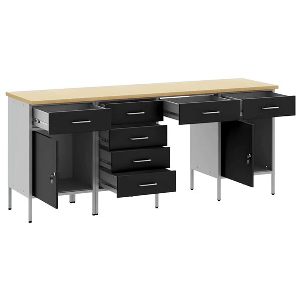 vidaXL Arm&aacute;rio de Trabalho com gaveta 4 pcs Preto 200 x 55 x 85 cm