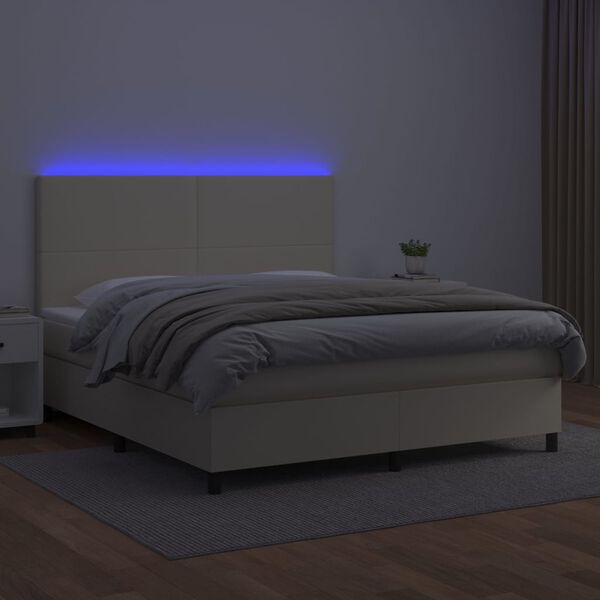 vidaXL Cama box spring c/ colch&atilde;o/LED 180x200cm couro artificial creme