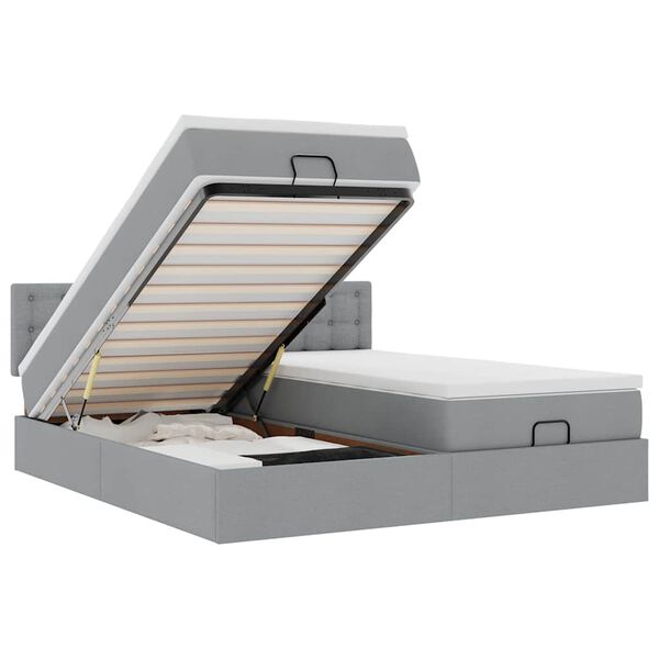 vidaXL Estrutura de cama otomana com colch&otilde;es tecido cinzento claro