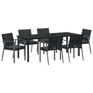 vidaXL Conjunto de Jantar para Jardim 7 pcs Preto e Cinza Rattan de PE