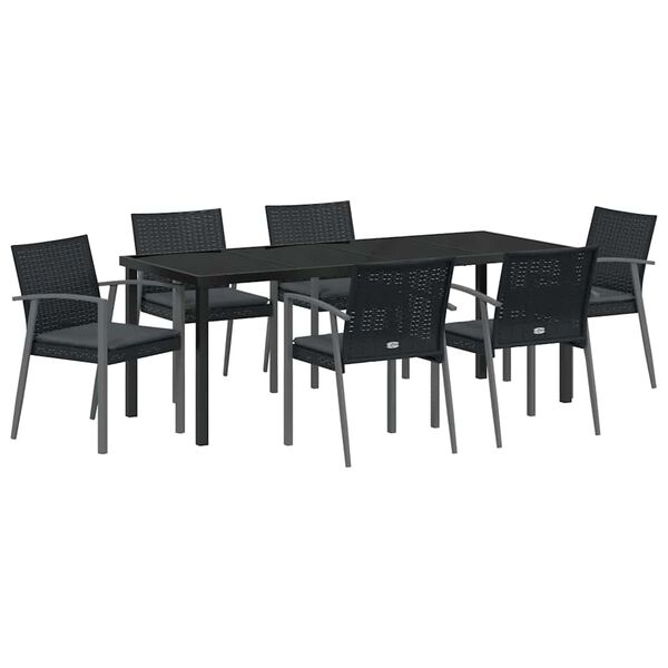 vidaXL Conjunto de Jantar para Jardim 7 pcs Preto e Cinza Rattan de PE
