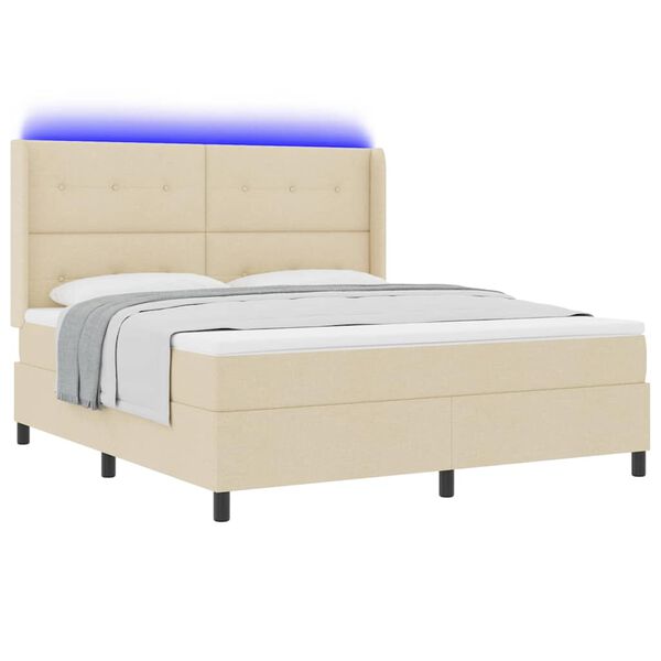 vidaXL Cama Box Spring LED com colch&atilde;o Creme 180 x 200 cm tecido