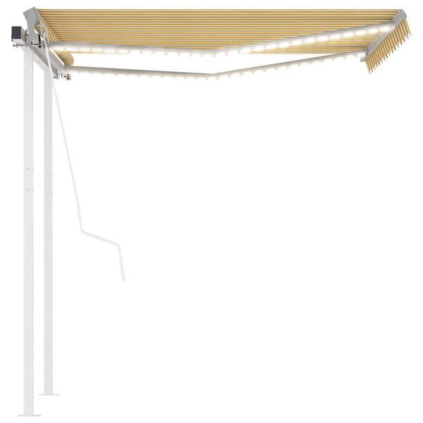 vidaXL Toldo autom&aacute;tico LED e sensor de vento 3x2,5 m amarelo/ branco