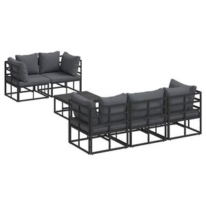 vidaXL Conjunto de Sof&aacute; de Jardim com almofada 6 pcs Preto A&ccedil;o