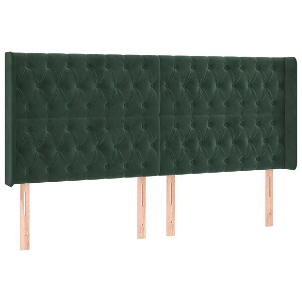 vidaXL Cabeceira cama c/ abas veludo 203x16x118/128 cm verde-escuro