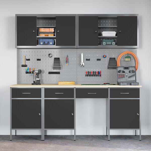 vidaXL Arm&aacute;rio de Trabalho 10 pcs Preto Madeira de Engenharia e A&ccedil;o