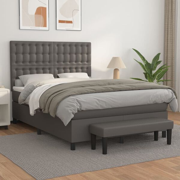 vidaXL Cama com molas/colch&atilde;o 140x190 cm couro artificial cinzento
