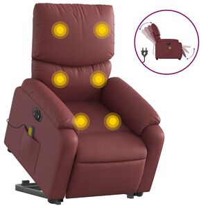 vidaXL Poltrona reclin. elevat&oacute;ria el&eacute;trica couro artif vermelho-tinto