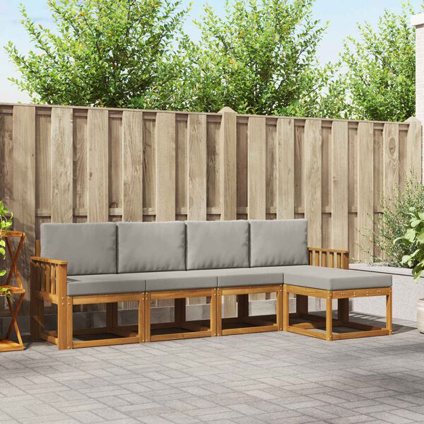 vidaXL Conjunto de Sof&aacute;s para Exterior 5 pcs Cinza Natural e Claro