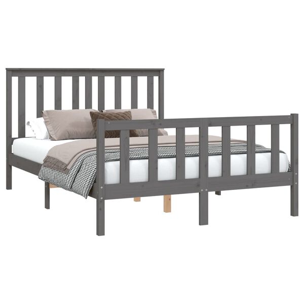 vidaXL Estrutura de cama com cabeceira 140x200 cm pinho maci&ccedil;o cinza