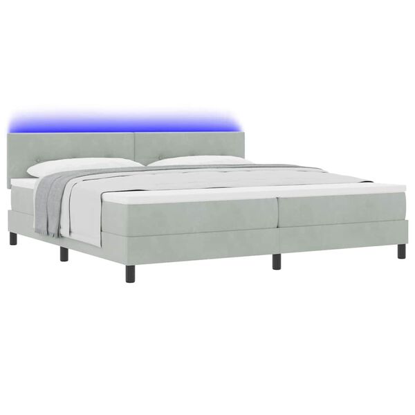 vidaXL Cama Box Spring LED com led Cinzento-claro 200 x 200 cm Veludo