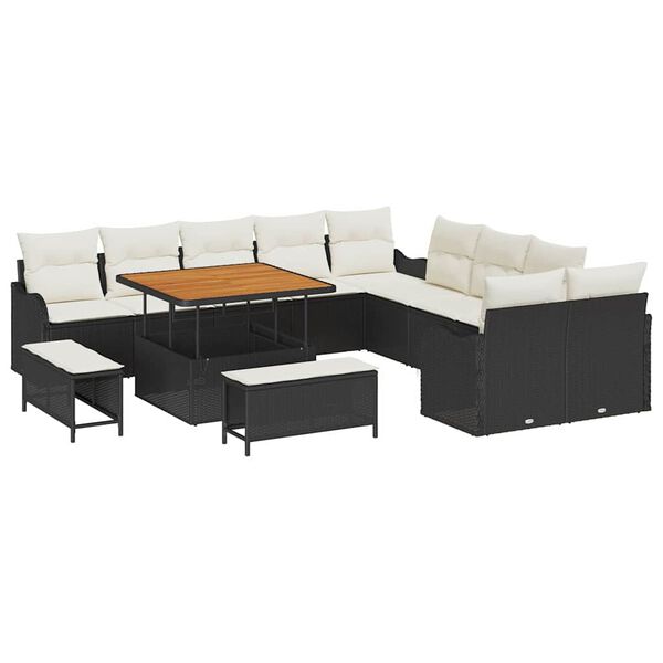 vidaXL Conjunto de Sof&aacute; de Jardim com almofada 13 pcs Preto e Creme
