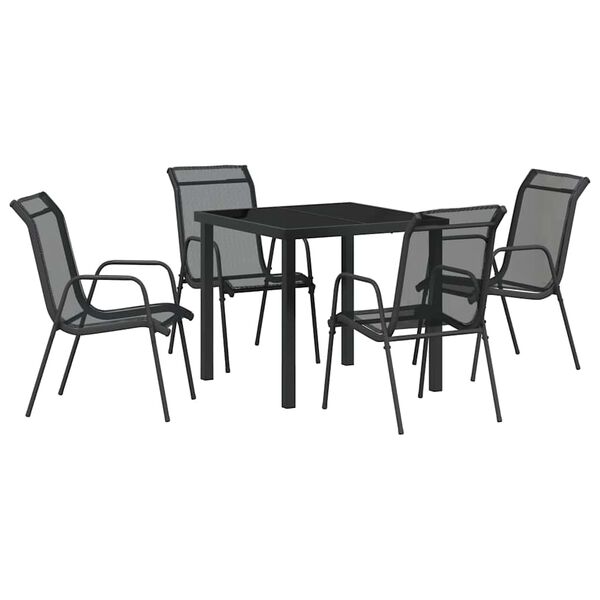 vidaXL Conjunto de Jantar para Jardim 5 pcs Preto A&ccedil;o revestido a p&oacute;