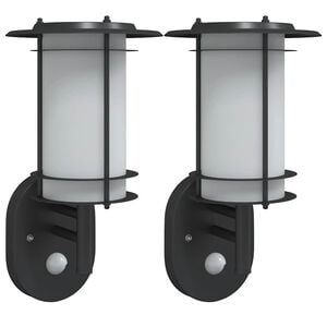 vidaXL Candeeiros parede p/ exterior c/ sensor 2 pcs a&ccedil;o inox. preto