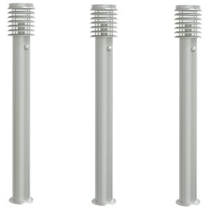 vidaXL Candeeiro ch&atilde;o exterior c/ sensor 3pcs 110cm a&ccedil;o inox. prateado