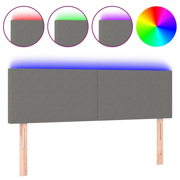 vidaXL Cabeceira de cama c/luzes LED tecido 144x5x78/88cm cinza-escuro
