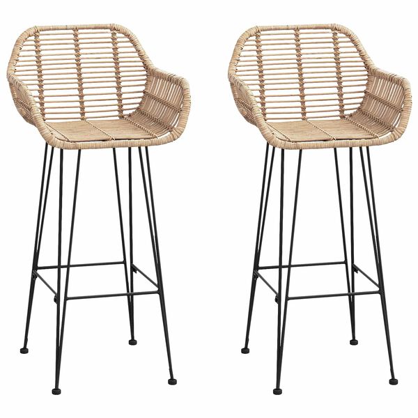 vidaXL Cadeira de Bar 2 pcs Natural 55 x 52 x 105 cm Rattan e Ferro