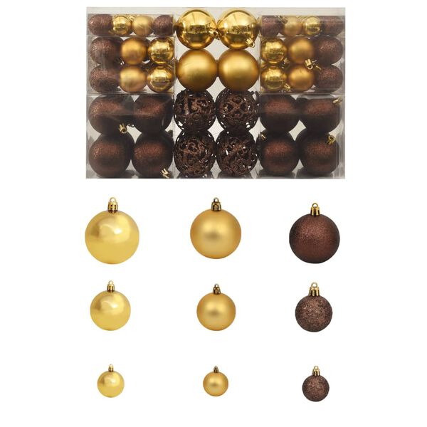 vidaXL Conjunto bolas de natal 100 pcs 3/4/6cm castanho/bronze/dourado